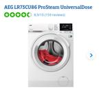 Wasmachine / zgan / 10 maanden oud! / AEG, Ophalen, Zo goed als nieuw, 1200 tot 1600 toeren, 85 tot 90 cm