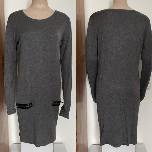 jurk tuniek donkergrijs lange mouwen lederlook nep 38 M, Kleding | Dames, Jurken, Gedragen, Maat 38/40 (M), Grijs, Ophalen of Verzenden