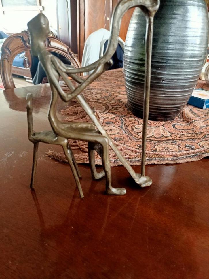 Bronzen Harpspeelster Beeldje - 24 cm, Antiek en Kunst, Kunst | Beelden en Houtsnijwerken, Ophalen of Verzenden