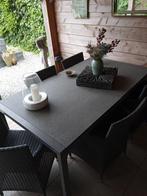 Antraciete tafel en 6 zwarte stoelen te koop, Tuin en Terras, Tuintafels, Rechthoekig, Zo goed als nieuw, Ophalen, Aluminium