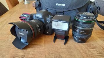 Canon EOS 5D mark III, zoomlens 24-70 / 70-300, flitser+tas