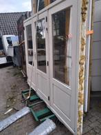 Hardhout kozijn met dubbele deuren en zijlicht, Ophalen, Glas, 120 cm of meer, 215 cm of meer