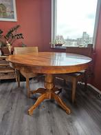 Eetkamer hoek: houten ronde tafel + 4 gratis eettafelstoelen, Ophalen, Eikenhout, Rond, Zo goed als nieuw