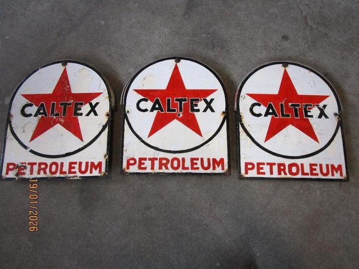 emaille reclameborden,emaille reclamebord, caltex petroleum., Antiek en Kunst, Antiek | Emaille, Ophalen of Verzenden