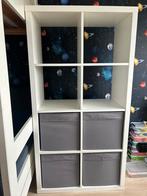 Kallax kast 6 vakken incl 4 grijze manden, Ophalen, Gebruikt, 100 tot 150 cm, 150 tot 200 cm