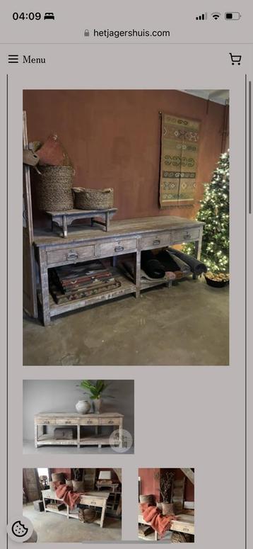 Oude houten sidetable landelijk stoer kast Kruiklamp schaal  beschikbaar voor biedingen