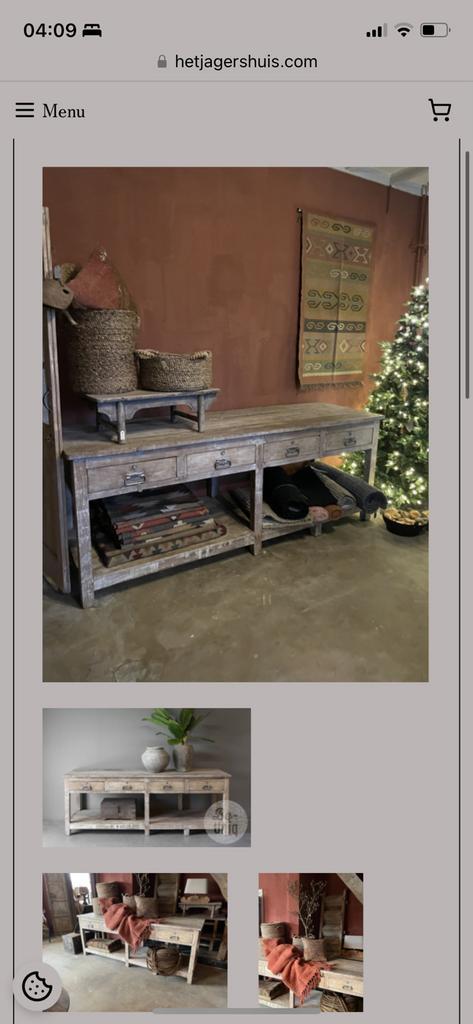 Oude houten sidetable landelijk stoer kast Kruiklamp schaal, Huis en Inrichting, Tafels | Kaptafels, Nieuw, Minder dan 100 cm