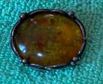 Vintage Zilveren Barnsteen Broche - 1950, Sieraden, Tassen en Uiterlijk, Broches, 4 tot 7 cm, Gebruikt, Geel, Ophalen of Verzenden