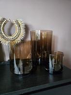 Luxe vazenset/stolp gerookt glas, Huis en Inrichting, Woonaccessoires | Vazen, Ophalen, Overige materialen, Overige kleuren, Zo goed als nieuw