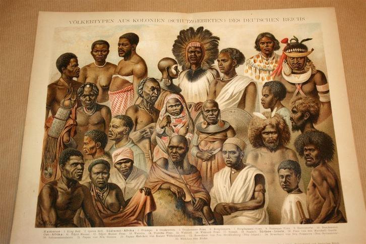Antieke kleurenlitho - Volkeren koloniën Duitse Rijk 1885 !!, Antiek en Kunst, Kunst | Litho's en Zeefdrukken, Ophalen of Verzenden