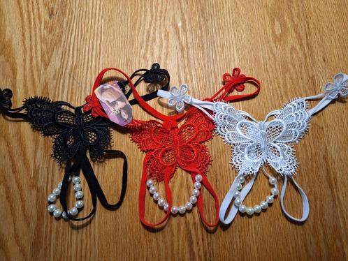 Sexy strings parels 3 stuks, Kleding | Dames, Ondergoed en Lingerie, String, Zwart, Verzenden
