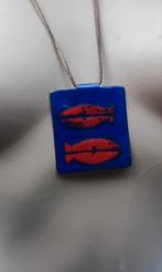 Vintage Emaille/Leder Halsketting, Gebruikt, Blauw, Ophalen of Verzenden, Overige materialen