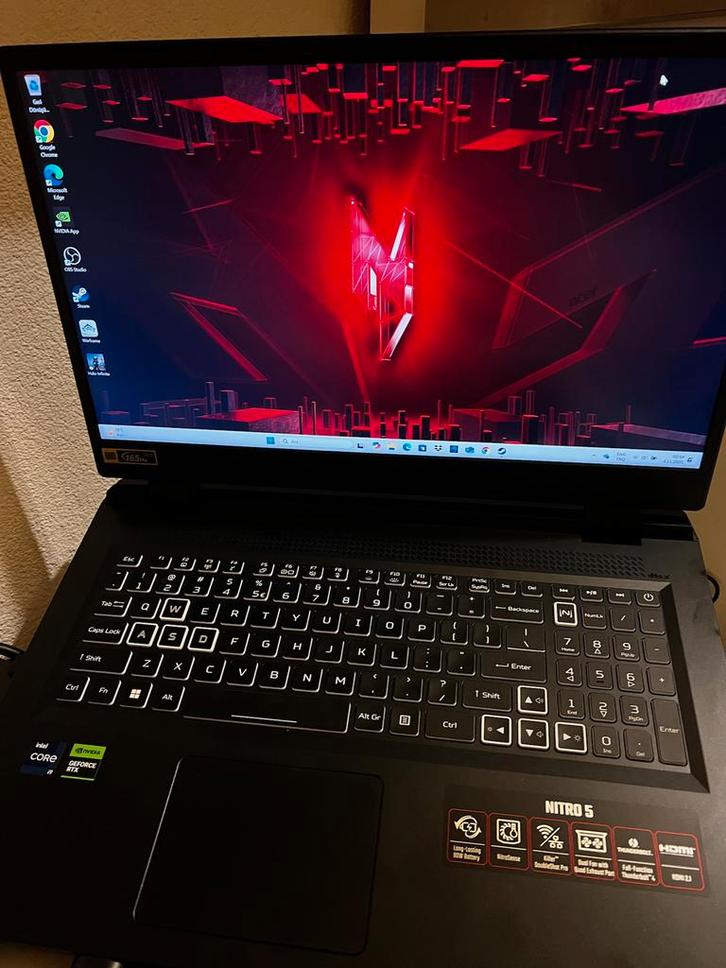 Acer Nitro 5 Gaming Laptop, Computers en Software, Windows Laptops, Gebruikt, 17 inch of meer, SSD, 4 Ghz of meer, 32 GB, Qwerty
