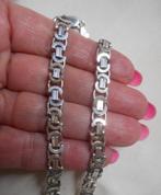 Zilveren platte koningsschakel ketting nr.454, Verzenden, Zo goed als nieuw, Zilver, Zilver