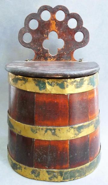 Om 1800-1850 Keuken Zoutbak Volkskunst Duigen Ton Tonnetje beschikbaar voor biedingen