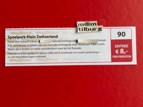 Bon 90 Speelpark Klein Zwitserland entree €8,00 p.p., Tickets en Kaartjes, Kortingen en Cadeaubonnen, Drie personen of meer, Overige typen