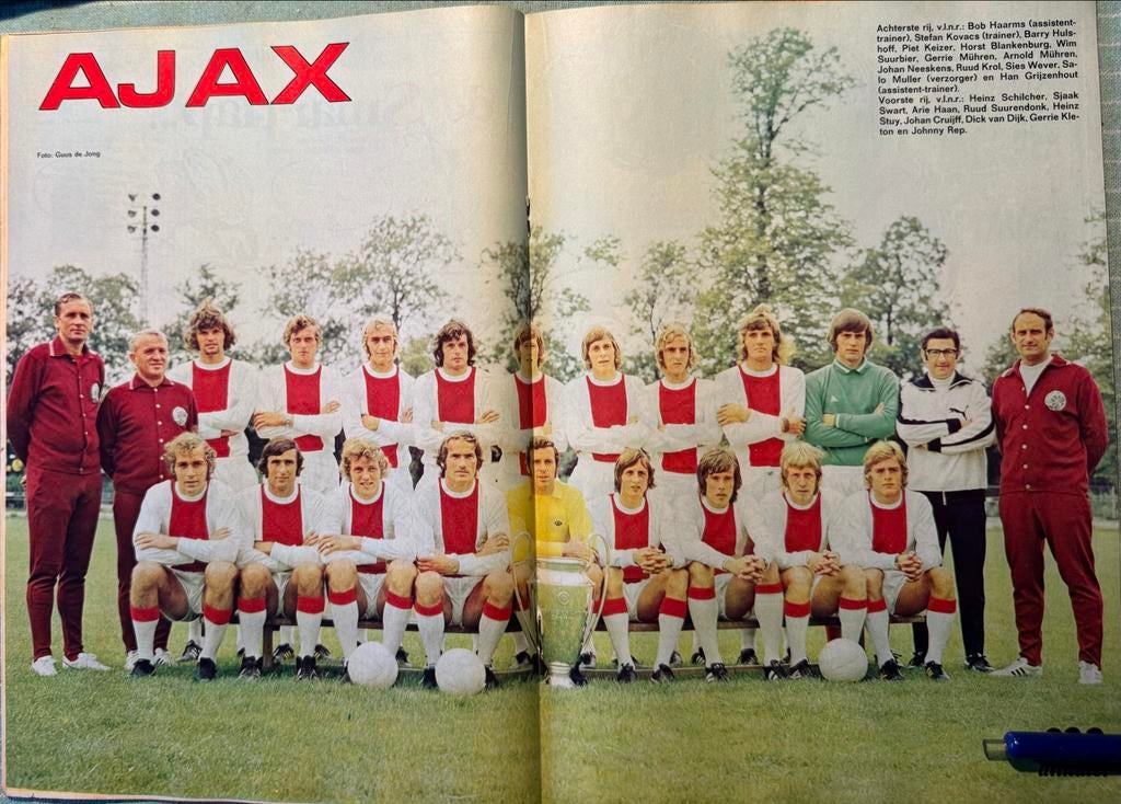 Ajax Poster 1971 - Teamfoto, Verzamelen, Sportartikelen en Voetbal, Verzenden, Gebruikt, Ajax, Poster, Plaatje of Sticker