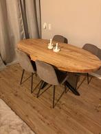 Mooie ovale massief houten eettafel + 4 stoelen, Ophalen, Gebruikt, Eikenhout, 50 tot 100 cm