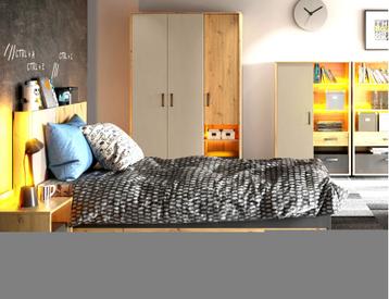 Qubic 1-persoonsbed met opberglade - Artisan eiken/grijs beschikbaar voor biedingen