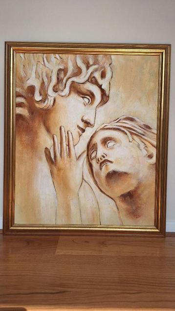 Romantisch schilderij met lijst beschikbaar voor biedingen