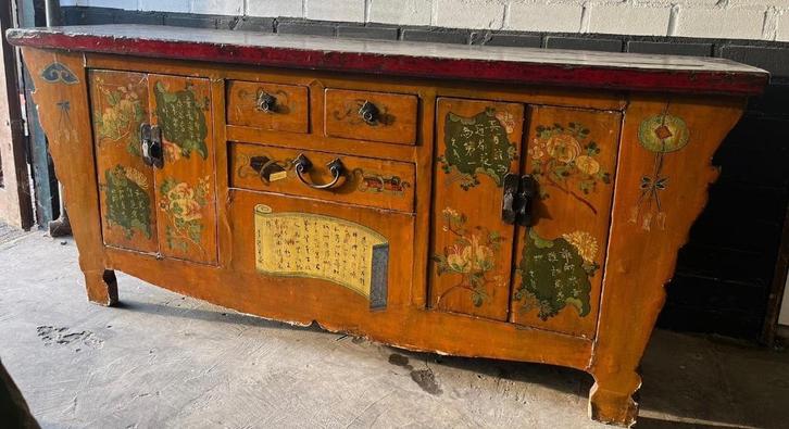 Chinees Tibetaans dressoir handbeschilderd kast chinese, Huis en Inrichting, Kasten | Dressoirs, Gebruikt, 150 tot 200 cm, 50 tot 75 cm
