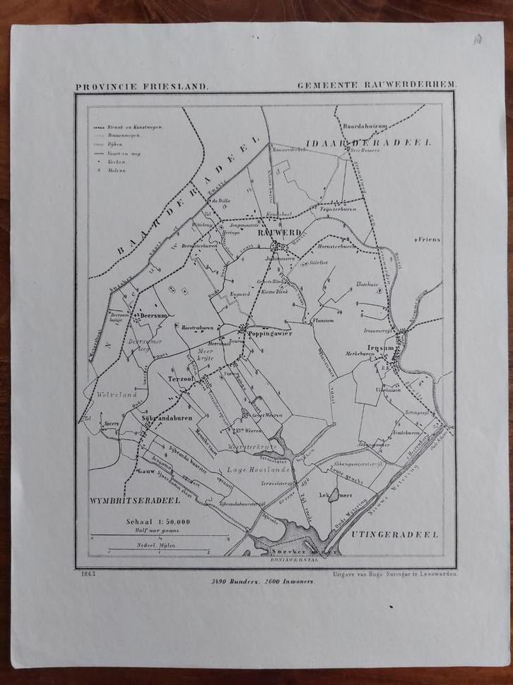 18 / Rauwerderhem Rauwerd Irnsum Poppingawier Deersum, Antiek en Kunst, Kunst | Litho's en Zeefdrukken, Ophalen of Verzenden