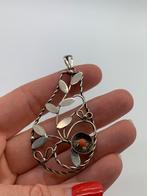 X468 Prachtige zilveren hanger bloedkoraal, Sieraden, Tassen en Uiterlijk, Antieke sieraden, Ophalen of Verzenden, Zilver, Hanger