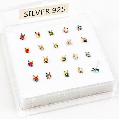 Gekleurde-Strass Konijn-Neuspiercing 925 Sterling Zilver, Sieraden, Tassen en Uiterlijk, Piercings, Nieuw, Neuspiercing, Zilver
