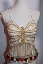 Glitter vlindertopje met kralen XS S M dames meiden WIT GOUD, Maat 38/40 (M), Wit, Nieuw, Ophalen of Verzenden