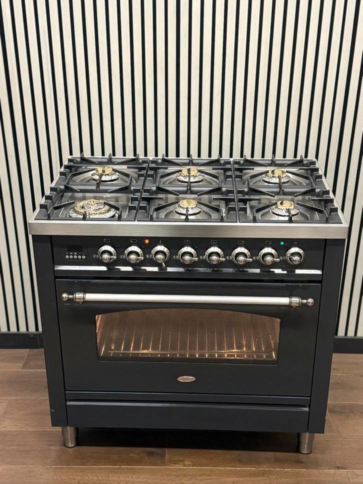Luxe Boretti Fornuis 6 pits antraciet/chroom Multi. Oven, Witgoed en Apparatuur, Fornuizen, Zo goed als nieuw, Vrijstaand, Gas