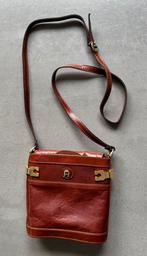 Lederen damestas/crossbody donker cognac 17x17x5  cm, Ophalen of Verzenden, Gebruikt, Bruin, Schoudertasje