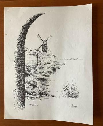 Pentekening Standaardmolen Heusden door Kees Koster beschikbaar voor biedingen