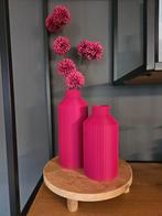 Design ribbel vazen set van 2 magenta roze paars 3D vaas, Overige kleuren, Nieuw, Ophalen of Verzenden, Glas