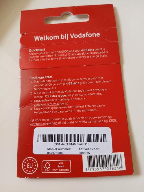 MOOI NUMMER VODAFONE PREPAID SIMKAART 06-29789000, Telecommunicatie, Prepaidkaarten en Simkaarten, Nieuw, Vodafone, Ophalen of Verzenden