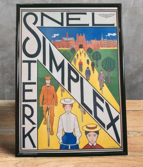 SIMPLEX Rijwielen Reclame Fiets Art Deco Poster in lijst, Verzamelen, Merken en Reclamevoorwerpen, Nieuw, Reclamebord, Verzenden