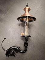 Gietijzeren gevellamp met koperen kap en echt glas, Tuin en Terras, Buitenverlichting, Ophalen, Wandlamp, 50 tot 250 watt, IJzer