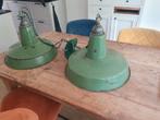 Vintage lampen emaille groen, Huis en Inrichting, Lampen | Lampenkappen, Gebruikt, 25 tot 50 cm, Rond, Ophalen of Verzenden