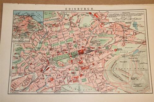 Antieke kaart/plattegrond - Edinburgh - Circa 1900, Boeken, Atlassen en Landkaarten, Zo goed als nieuw, Landkaart, Nederland, 1800 tot 2000