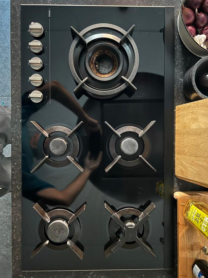 Atag 90cm gaskookplaat met wokbrander, Witgoed en Apparatuur, Fornuizen, Gebruikt, Inbouw, Gas, 5 kookzones of meer, Minder dan 85 cm