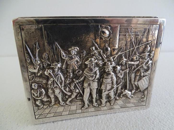 Antiek zilver Tabaksdoos/Sigaretten doos Nachtwacht, Antiek en Kunst, Antiek | Goud en Zilver, Zilver, Ophalen of Verzenden