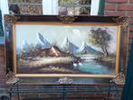 Olieverf/Doek Schilderij in Sierlijst "In de Bergen" Gesign., Antiek en Kunst, Ophalen of Verzenden