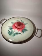 Vintage rond dienblad - handbeschilderd bloemmotief (‘50/60), Ophalen of Verzenden