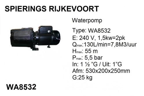 Waterpomp 1,5kw / 2pk 230V  180 L/min 10 M3/uur Spierings, Tuin en Terras, Tuinslangen, Nieuw, Ophalen of Verzenden