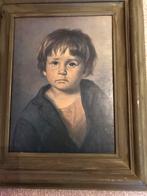 Mooi schilderij ingelijst  VINTAGE HUILEND JONGETJE, Antiek en Kunst, Ophalen of Verzenden