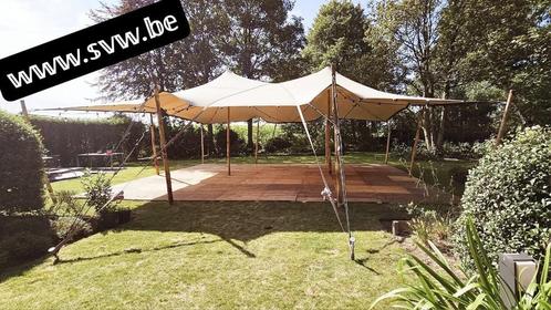 Stretchtent 8.5x10 met lussen 1 jaar oud zandkleur, Tuin en Terras, Partytenten, Zo goed als nieuw, Overige typen, 2 meter of meer