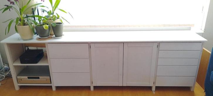 Lundia wandmeubel van massief hout, Huis en Inrichting, Kasten | Dressoirs, Gebruikt, 200 cm of meer, 25 tot 50 cm, Met lade(s)