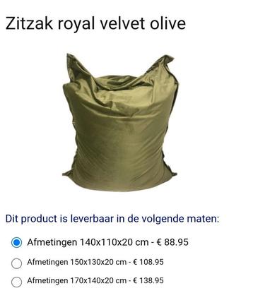 Zitzak olijfgroen 140 x 110 ZGAN beschikbaar voor biedingen