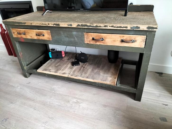 Industriële werkbank toonbank tv meubel, Doe-het-zelf en Verbouw, Werkbanken, Zo goed als nieuw, Ophalen