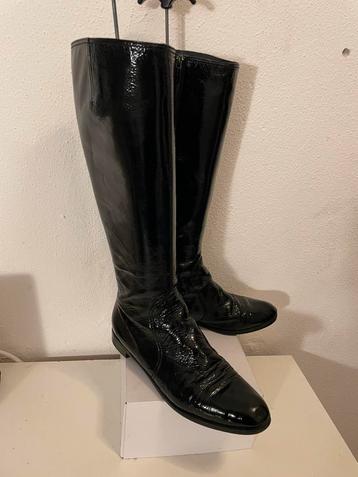 Sergio Rossi Leather Knee High Black Flat Boots Size EU 39 beschikbaar voor biedingen
