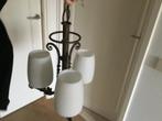 Antieke hanglamp (ijzer) met 3 melkglazen kappen, Ophalen, Gebruikt, Metaal